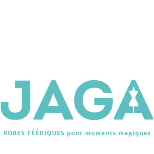 Logo turquoise JAGA avec le slogan « Robes féériques pour moments magiques ».