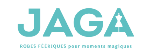 Logo turquoise JAGA avec le slogan « Robes féériques pour moments magiques ».